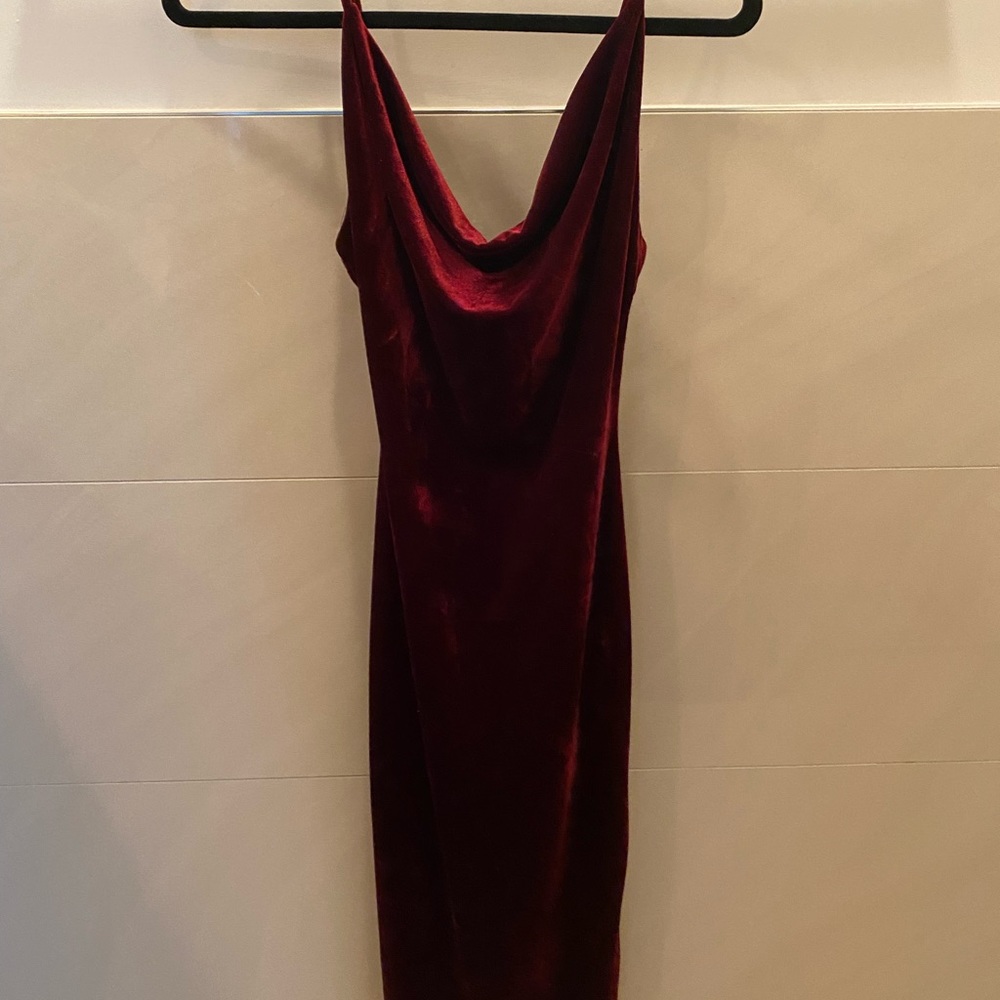 Lulu's Velvet Cowl Neck Midi Dress